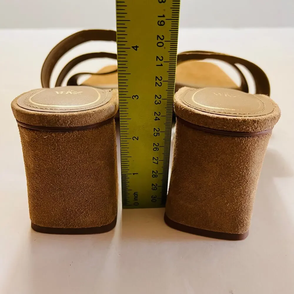 Zara Suede Triple Strap Block Heel Sandals Size 41 NWT Brown